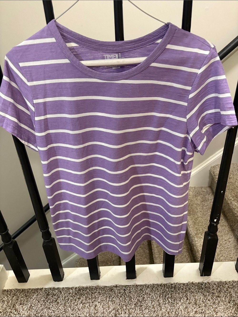 Time and Tru Lavender and White Striped Short Sleeve Tee